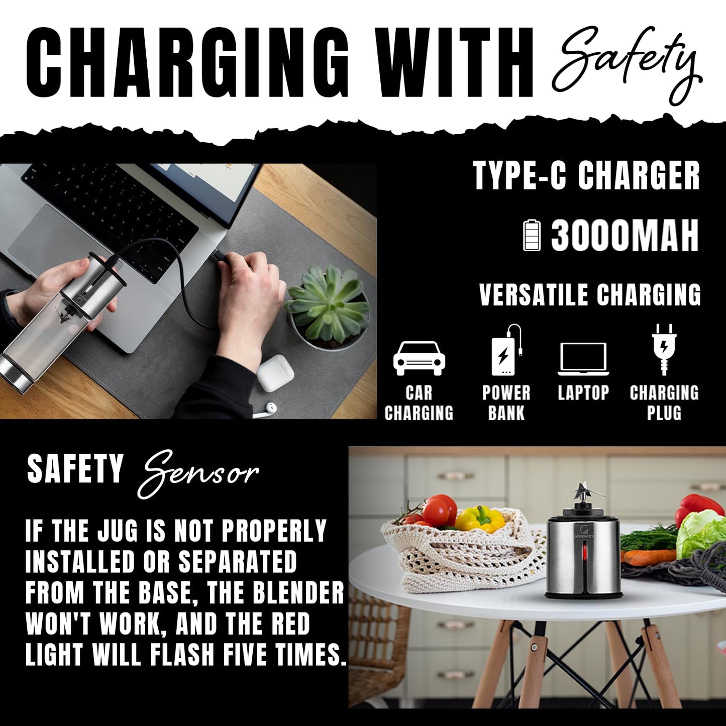 Portable Rechargeable Glass Smoothie Blender