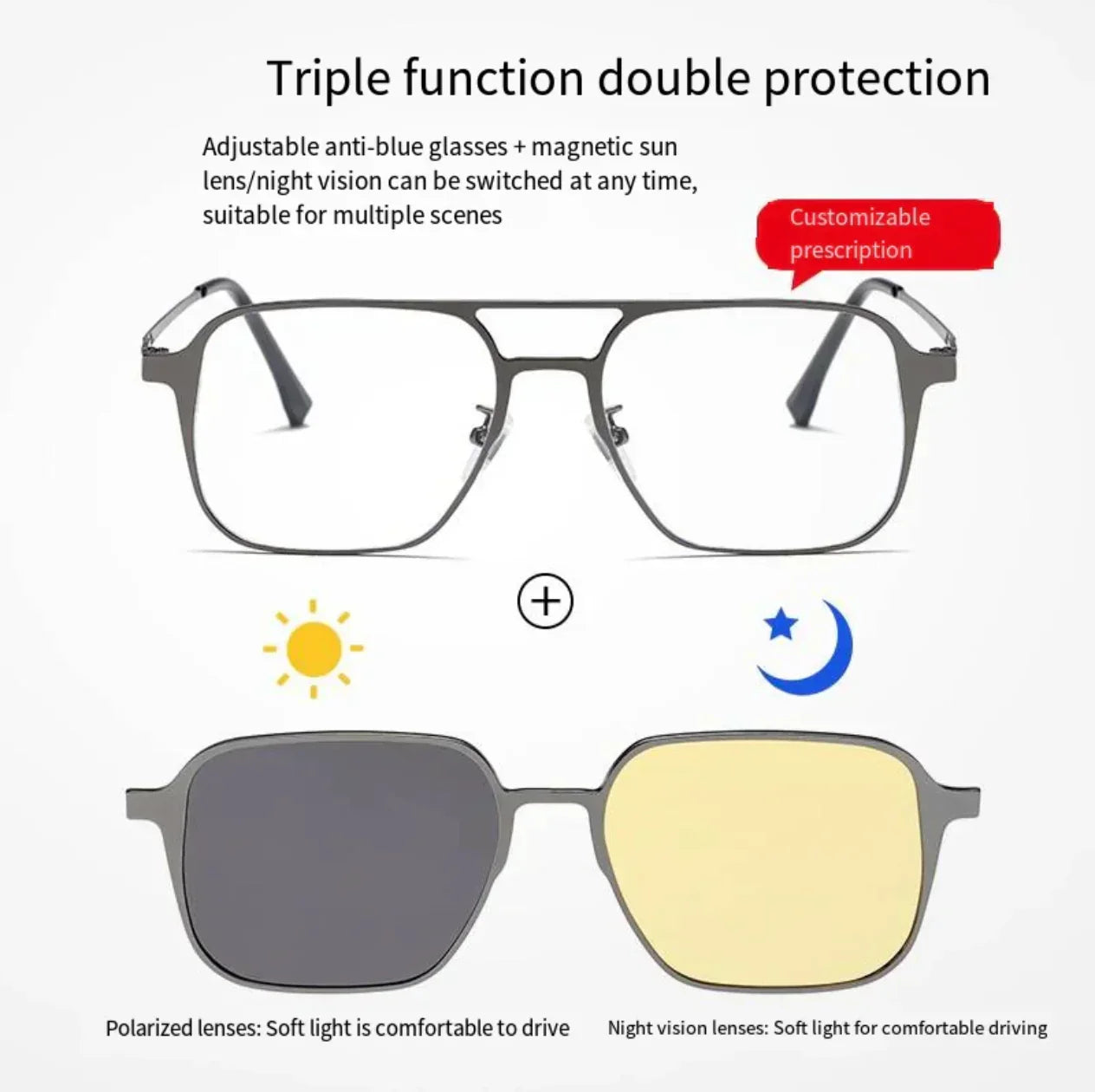 6-in-1 Magnetic Clip-On Sunglasses + Eyeglasses |🔥FLAT 50% OFF SAVING🔥